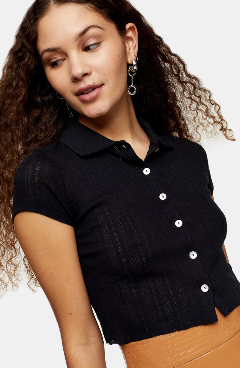 Topshop Pointelle Polo Shirt, Alternate, color,