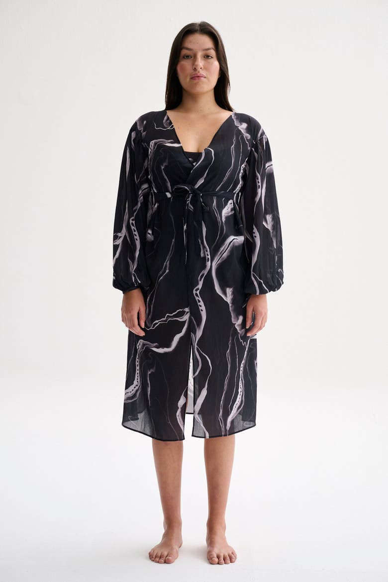 Marble Wrap Dress, Main, color, Print Black