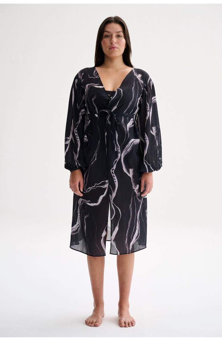 Nelblu Swimwear Marble Wrap Dress, Main, color, Print Black