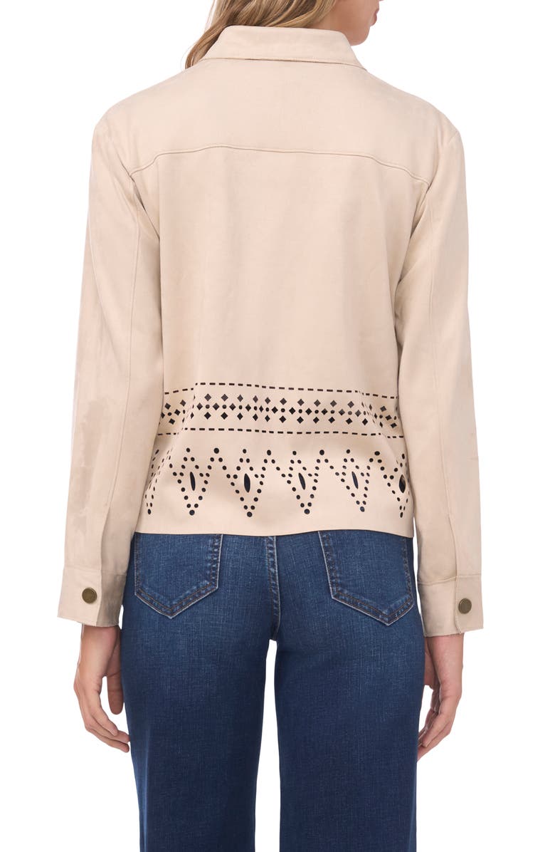 Vince Camuto Eyelet Cutout Hem Faux Suede Jacket, Alternate, color, Beige