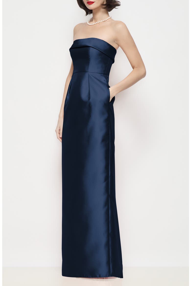 Maye Strapless Satin Column Gown, Alternate, color, MIDNIGHT