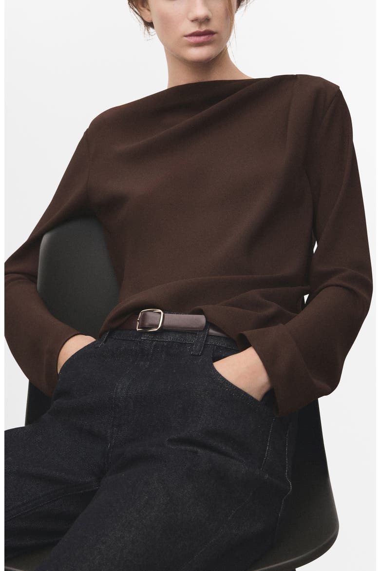 Long Sleeve Drape Bateau Neck Top, Main, color, BROWN