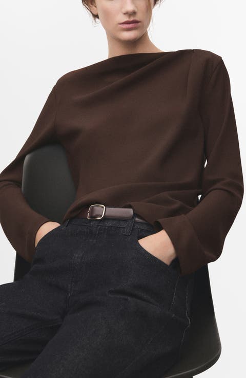 Long Sleeve Drape Bateau Neck Top