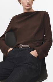 MANGO Long Sleeve Drape Bateau Neck Top