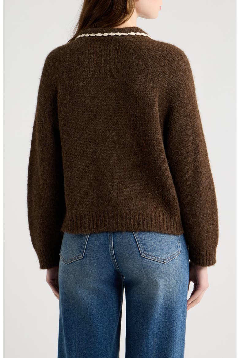 The Crochet Collar Cardigan, Alternate, color, CHOCOLATE BROWN