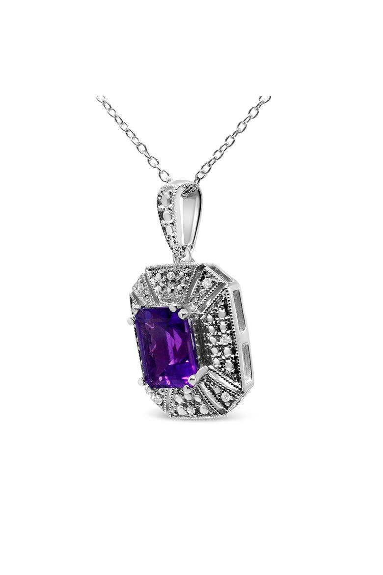 Silver Purple Amethyst and Diamond Accent Art Deco Style Pendant Necklace, Alternate, color, White