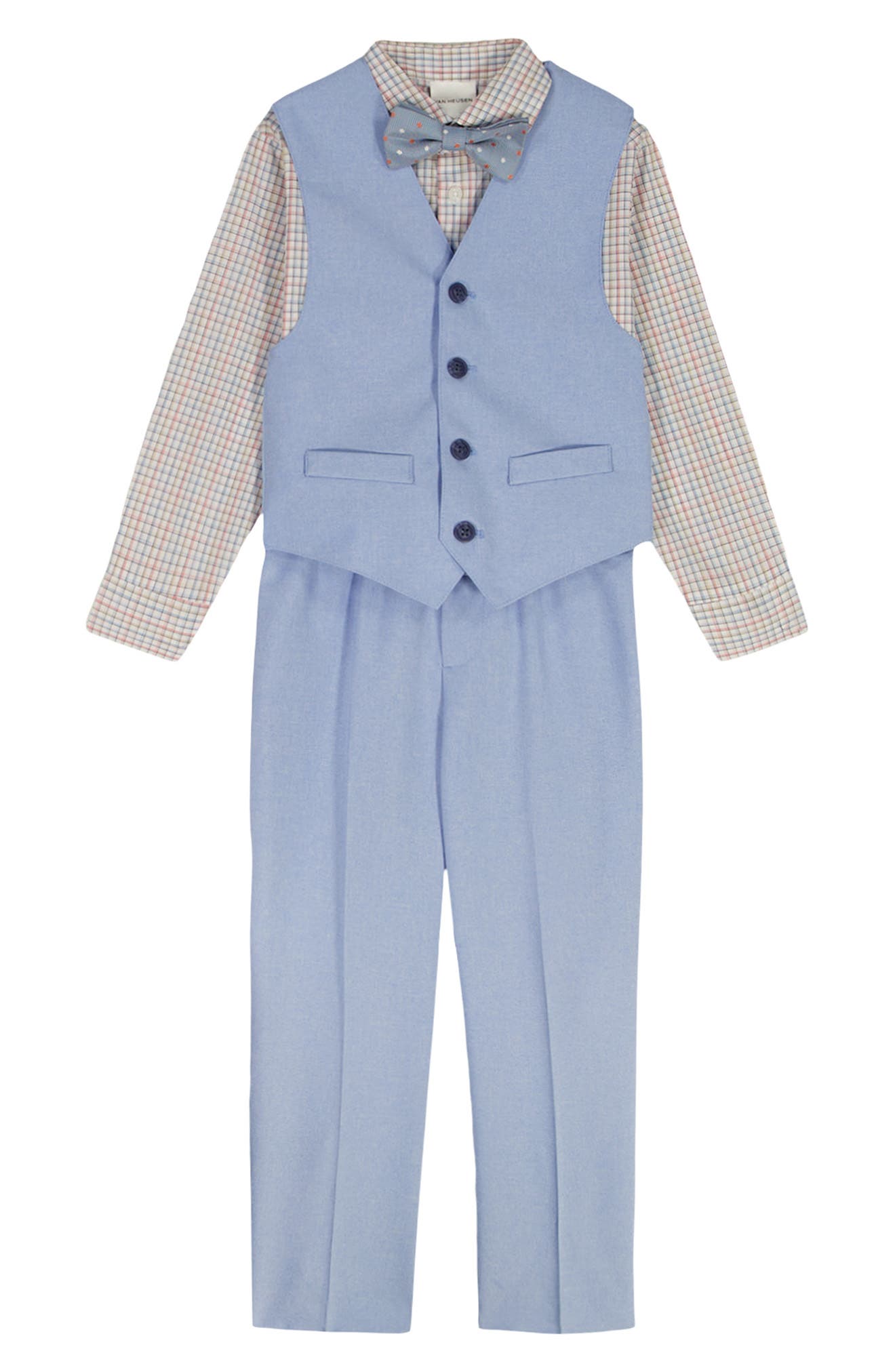 VAN HEUSEN Kids' Plaid Button-Up Shirt, Vest, Pants & Polka Dot Bow Tie Set