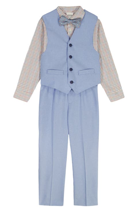 Kids' Plaid Button-Up Shirt, Vest, Pants & Polka Dot Bow Tie Set (Toddler & Little Kid)