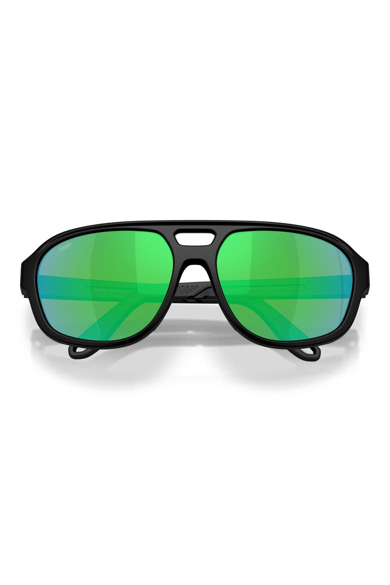 Street Heat 55mm Polarized Mirrored Rectangular Sunglasses, Alternate, color, BLACK / GREEN MIRROR