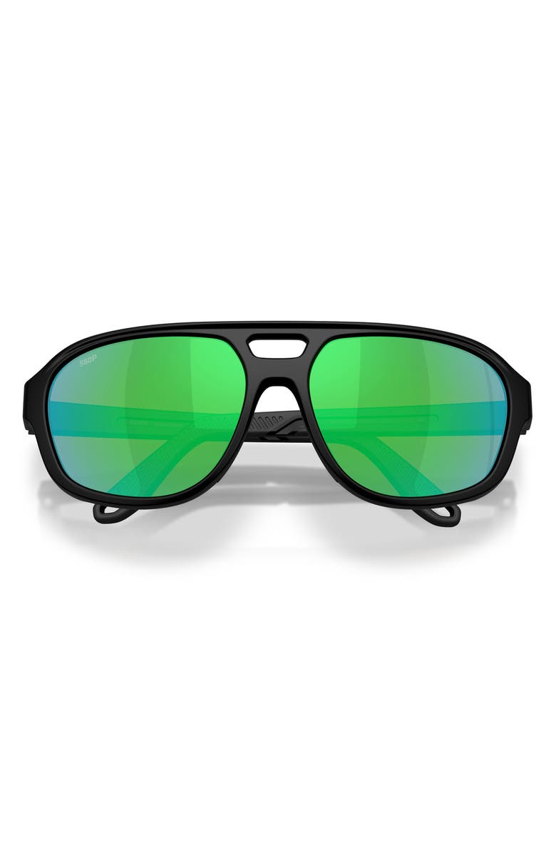 Costa Del Mar Street Heat 55mm Polarized Mirrored Rectangular Sunglasses, Alternate, color, Black / Green Mirror