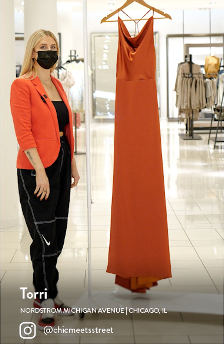 Cowl Neck Fluid Satin Gown, sales video thumbnail