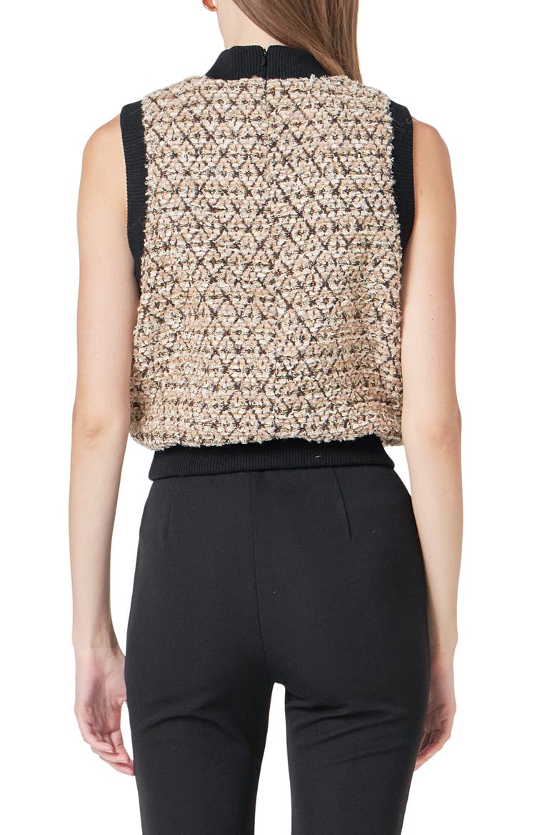 Sequins Mock Neck Tweed Sweater Vest, Alternate, color, BROWN MULTI