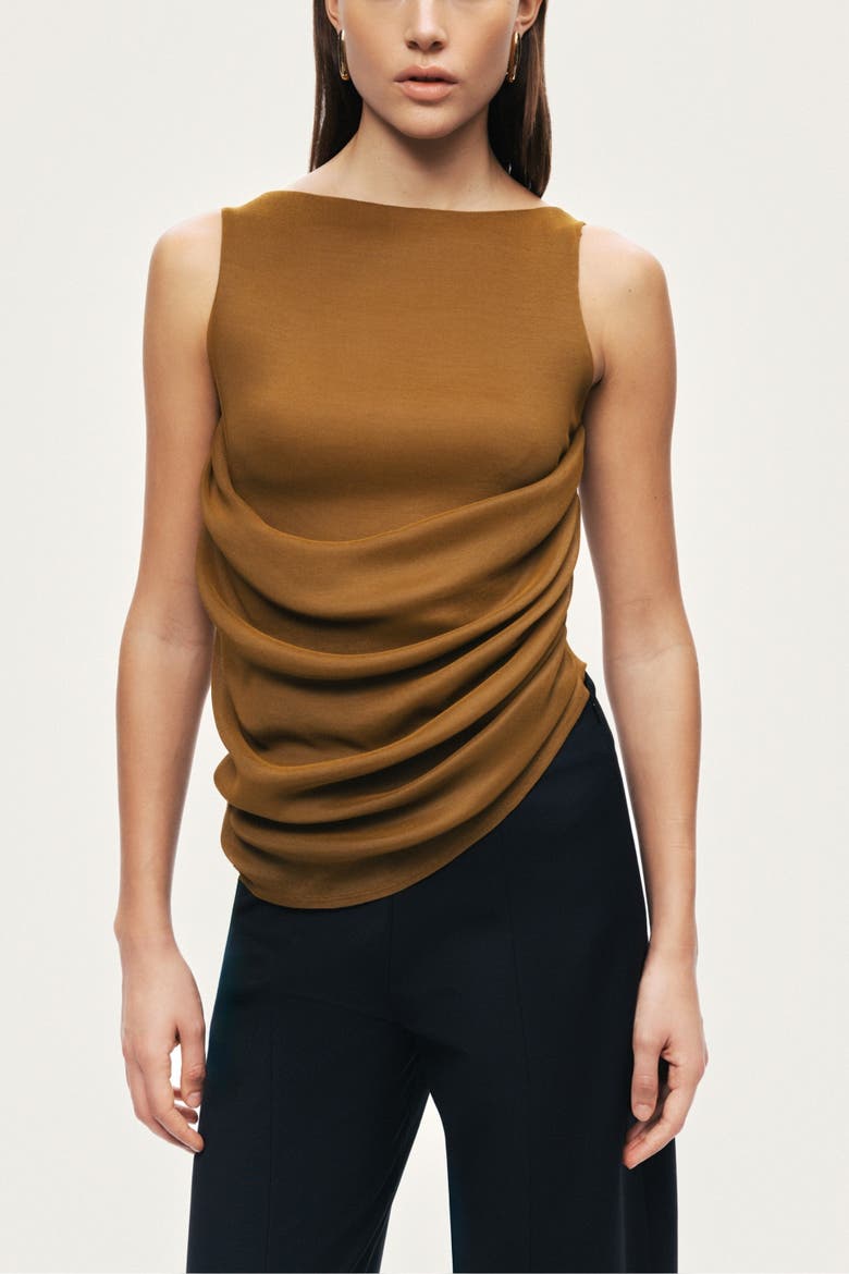 Draped Sleeveless Blouse, Main, color, Camel