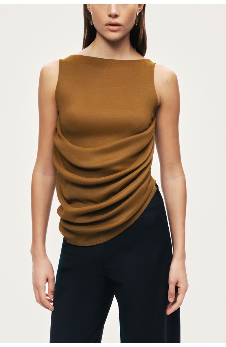 Nocturne Draped Sleeveless Blouse, Main, color, Camel