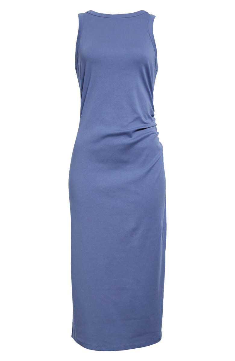 Vince Side Drape Stretch Cotton Midi Dress, Alternate, color, Azurite