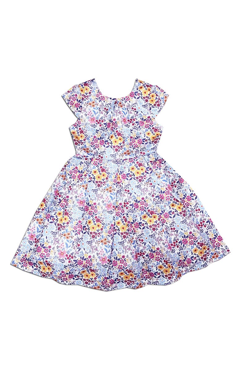 JOE-ELLA Kids' Floral Cap Sleeve Dress, Main, color, Blue