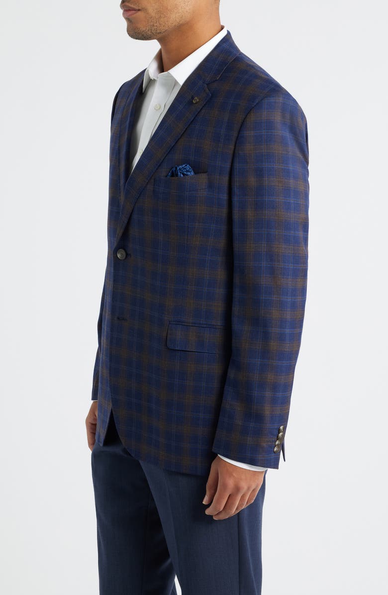 Johnston & Murphy Navy & Gold Plaid Wool Sport Coat, Alternate, color, Navy Plaid