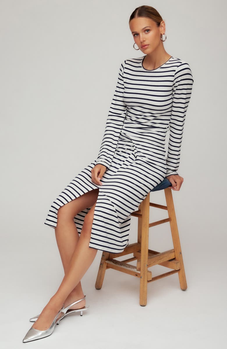 FIFTEEN TWENTY Sadie Stripe Side Drape Midi Dress, Alternate, color, Stripe