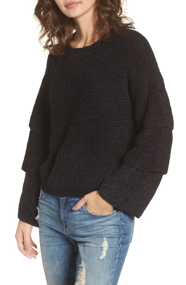 Woven Heart Triple Ruffle Sweater, Main, color,