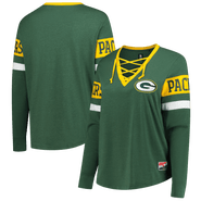 New Era Women's New Era Green Green Bay Packers Plus Size Throwback Lace-Up Long Sleeve T-Shirt