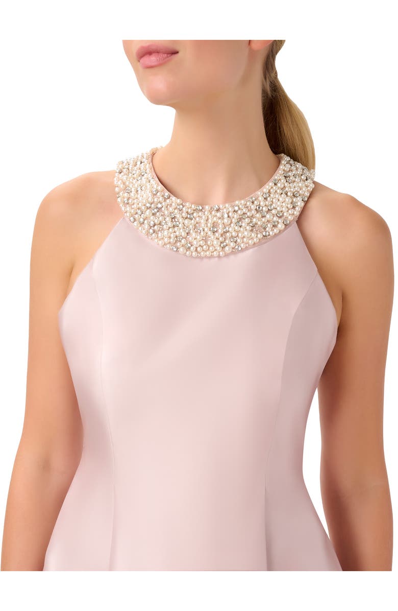 Adrianna Papell Imitation Pearl Halter Neck High-Low Mikado Dress, Alternate, color, 
