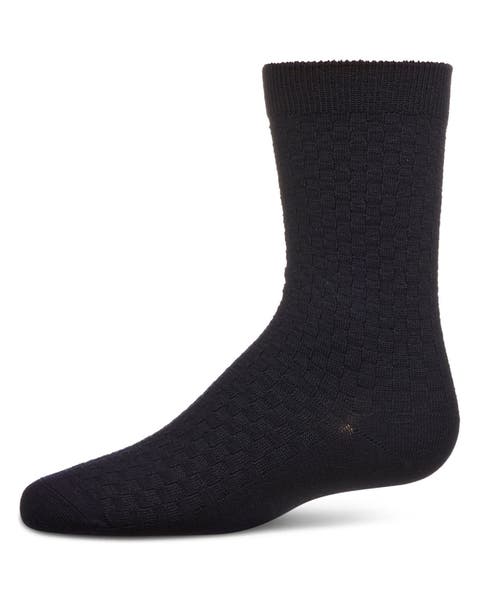 Boys Basket Weave Patterned Combed Cotton Crew Socks
