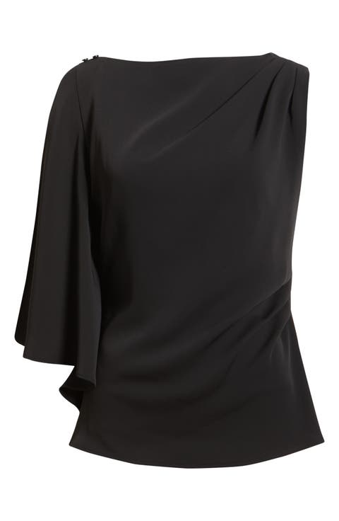 Single Split Sleeve Wool Blend Crepe Top
