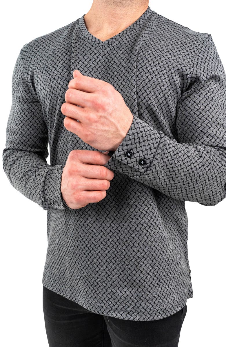 Maceoo Edisonwaves Grey Long Sleeve Cotton V-Neck T-Shirt, Alternate, color, 