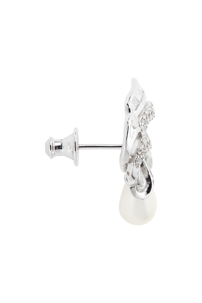 Imitation Pearl Drop Pavé Bow Earrings, Alternate, color, GOLD/ CLEAR