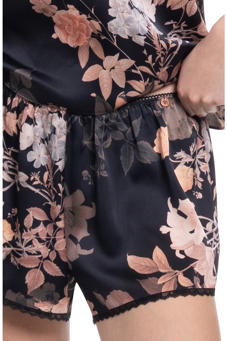Floral Satin Cami & Tap Shorts Pajamas Set, Alternate, color, BLACKNESS BOUQUET