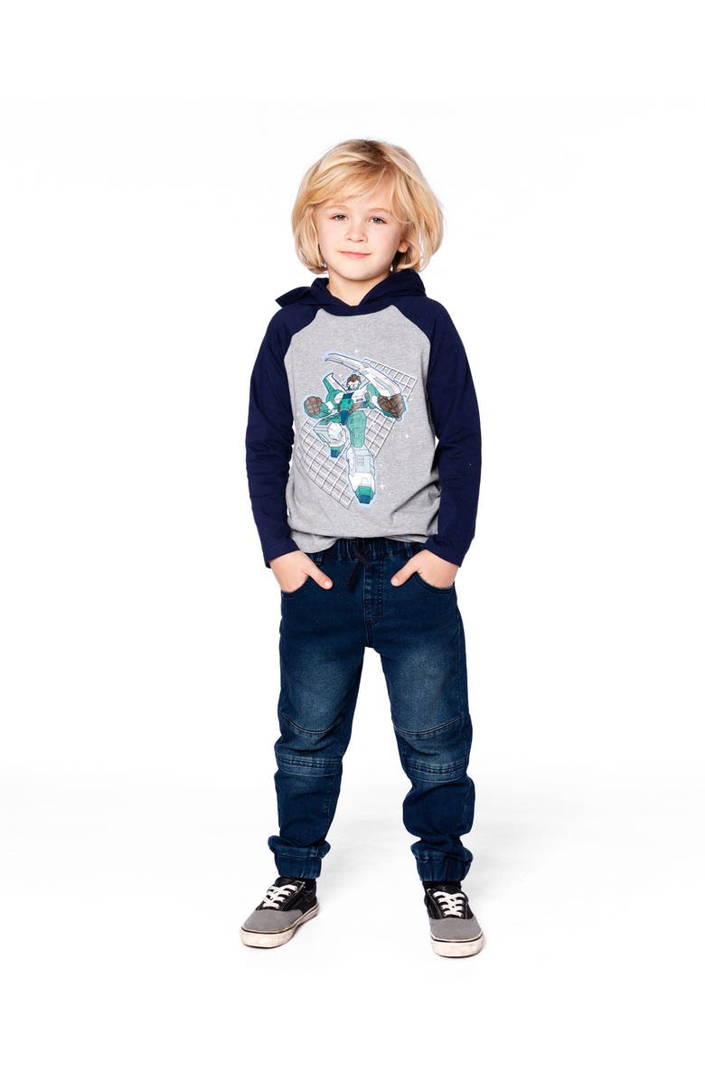 Deux par Deux Organic Cotton Jersey Hooded Raglan Sleeve Tee, Main, color, Navy Blue