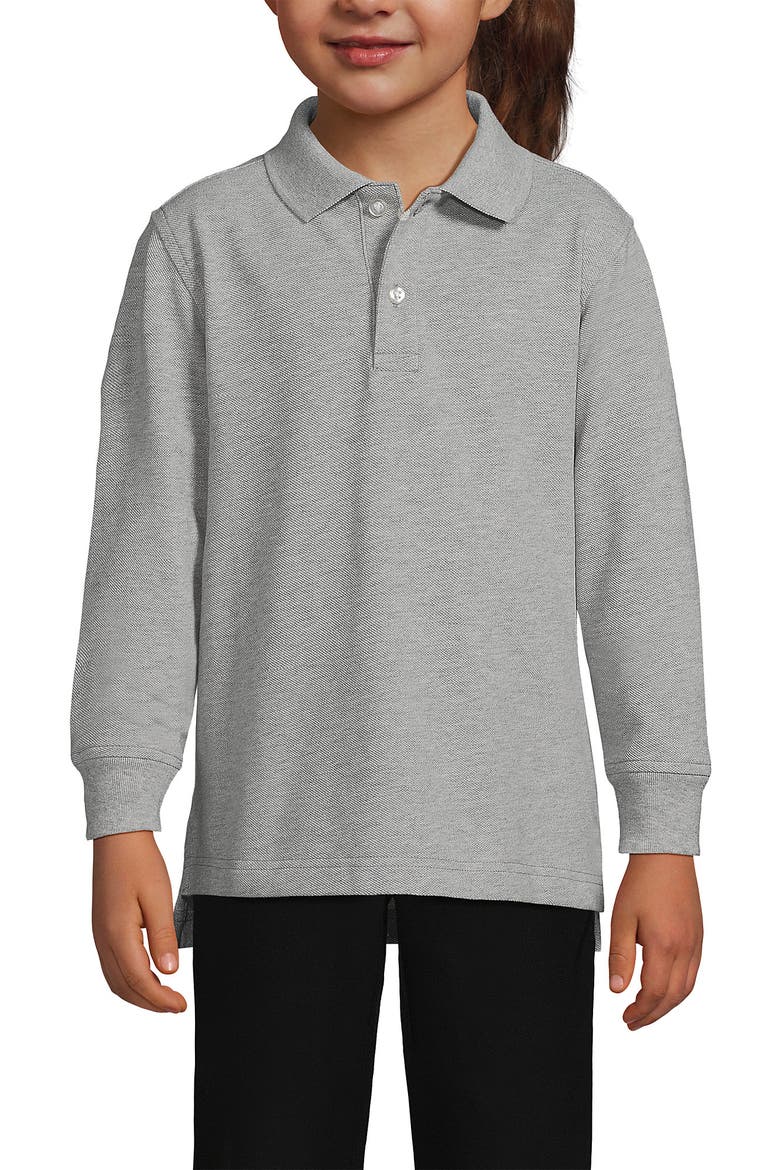 School Uniform Kids Long Sleeve Mesh Polo Shirt, Main, color, Gray Heather