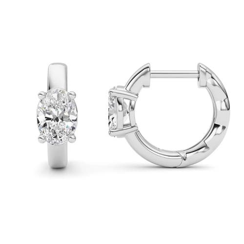 Bliss Diamond 2ct Tw Oval Diamond Hoops 14k Gold Lab Grown Huggie Earrings In 14k White Gold