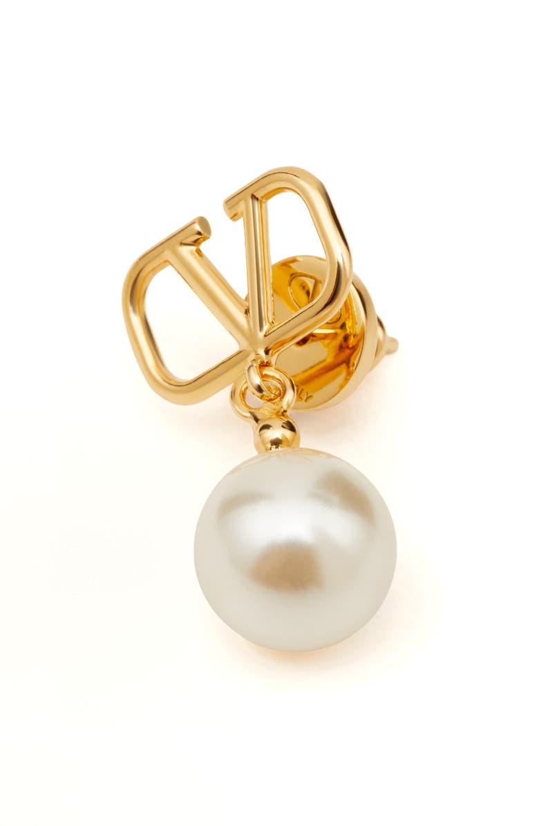 Valentino Garavani VLOGO Imitation Pearl Drop Earrings, Alternate, color, Ivory/ Gold