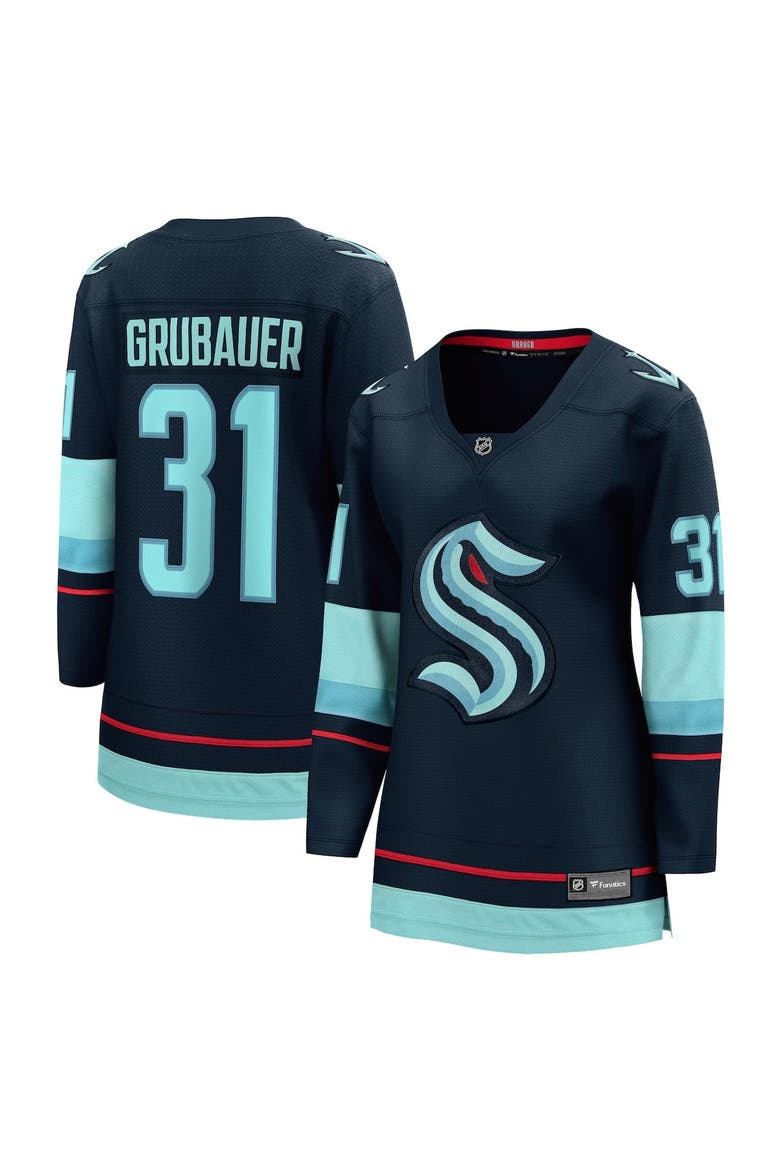 Women's Fanatics Branded Philipp Grubauer Deep Sea Blue Seattle Kraken Home Premier Breakaway Player Jersey, Main, color, Navy
