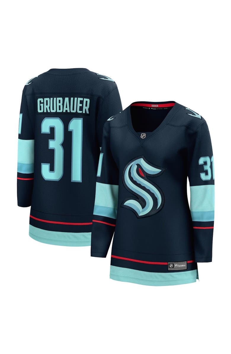 FANATICS Women's Fanatics Branded Philipp Grubauer Deep Sea Blue Seattle Kraken Home Premier Breakaway Player Jersey, Main, color, Navy