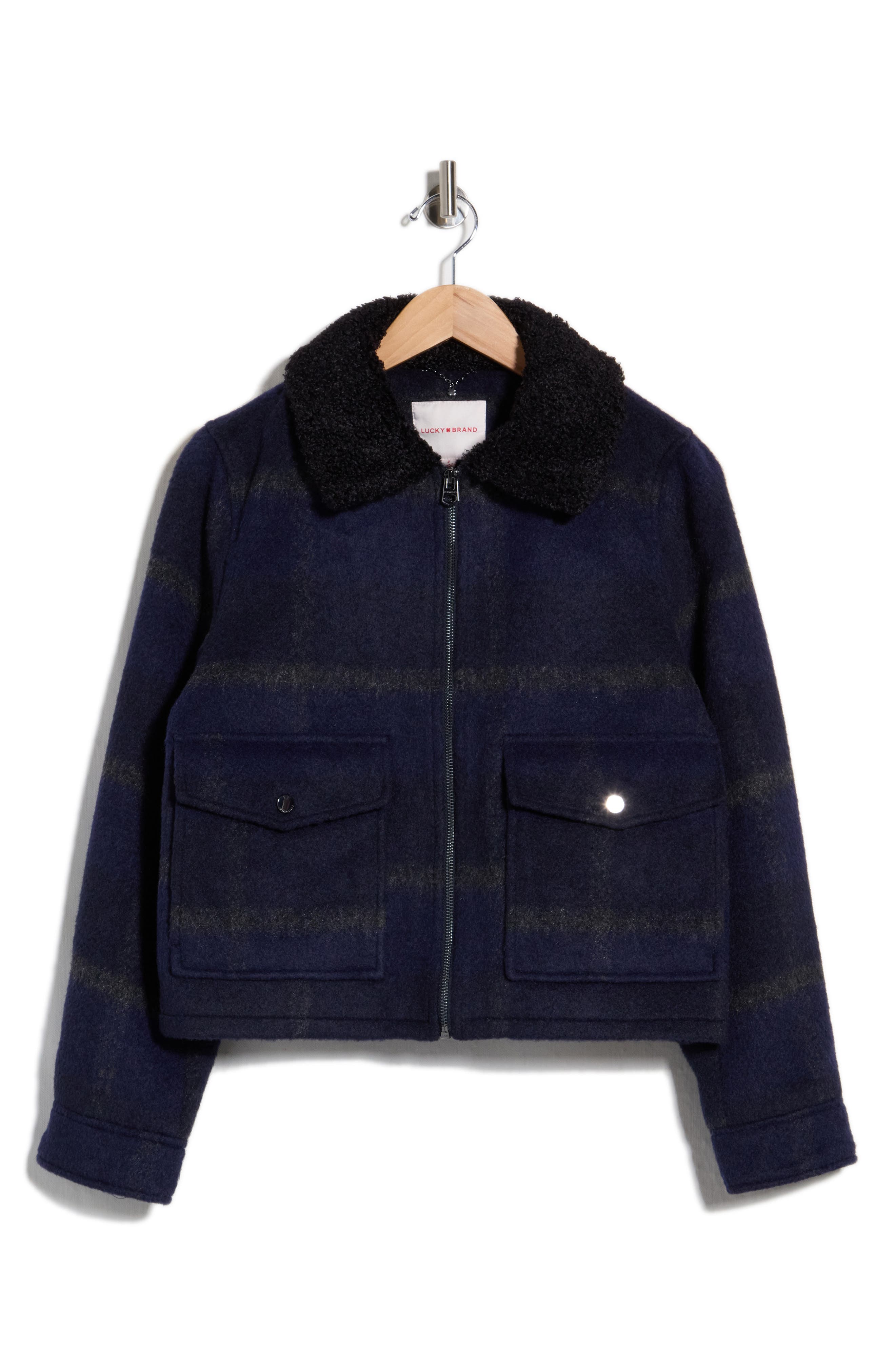 Plaid Faux Fur Crop Jacket