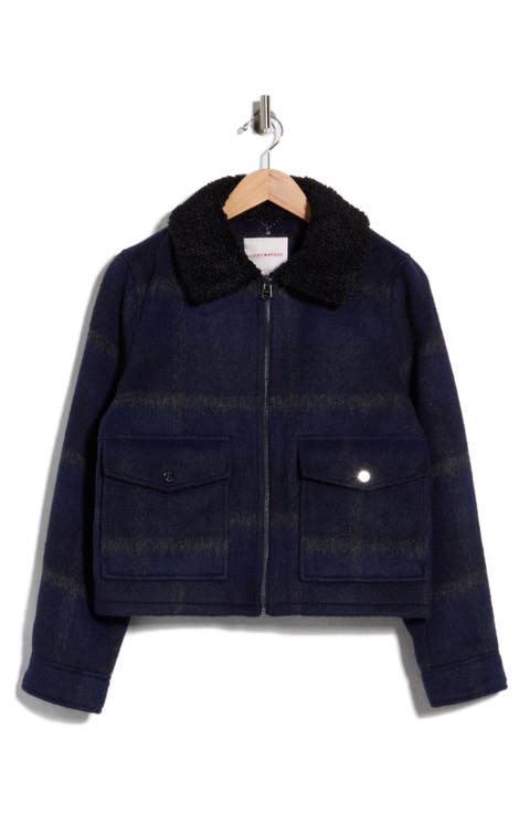 Plaid Faux Fur Crop Jacket