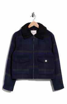 Plaid Faux Fur Crop Jacket