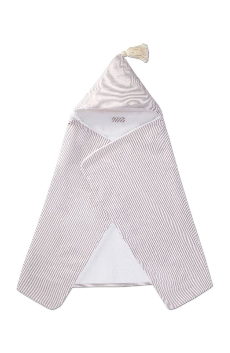MiniMoi Baby Mini-Striped Cotton-Lined Hooded Towel, Alternate, color, White