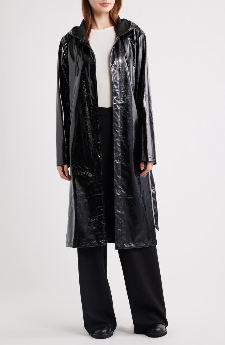 Rains Waterproof A-Line Long Raincoat, Alternate, color, Black