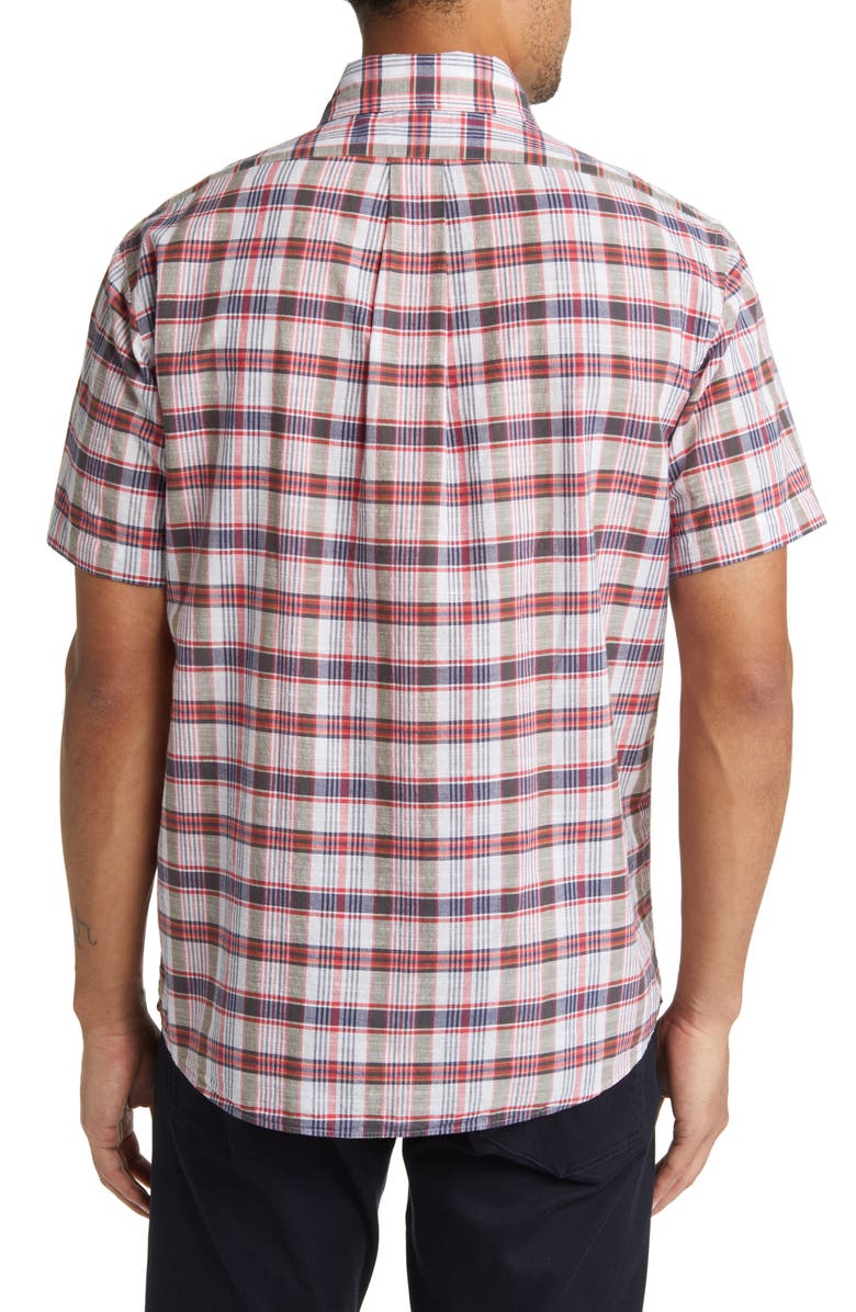Brooks Brothers Madras Short Sleeve Plaid Button-Down Shirt, Alternate, color, 