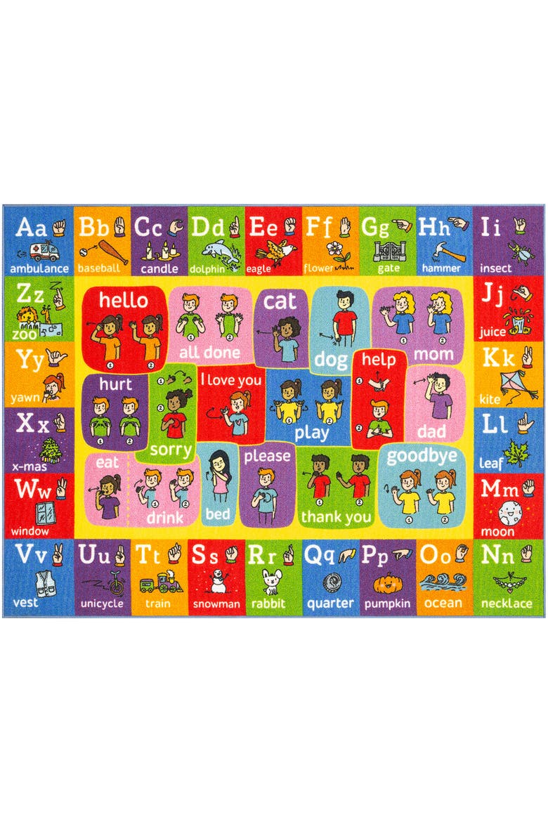Educational Rug ABC Alphabet ASL Sign Language, 5x7 Foot Playmat, Main, color, Multicolored