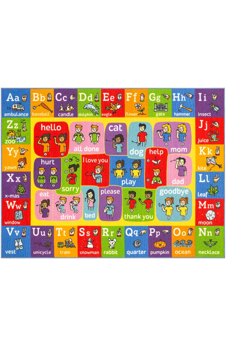 KC Cubs Educational Rug ABC Alphabet ASL Sign Language, 5x7 Foot Playmat, Main, color, Multicolored