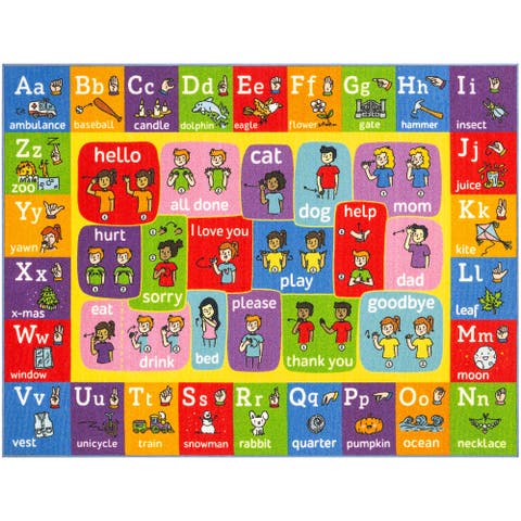 Educational Rug ABC Alphabet ASL Sign Language, 5x7 Foot Playmat