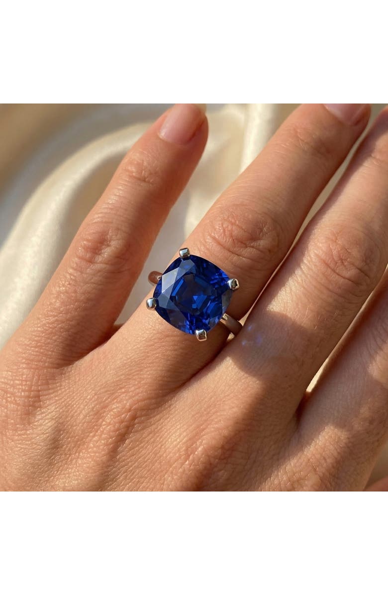 Bliss Diamond 9 1/2Ct Cushion Blue Sapphire Solitaire Ring 14k Gold Lab Grown 12MM, Alternate, color, 14K Yellow Gold