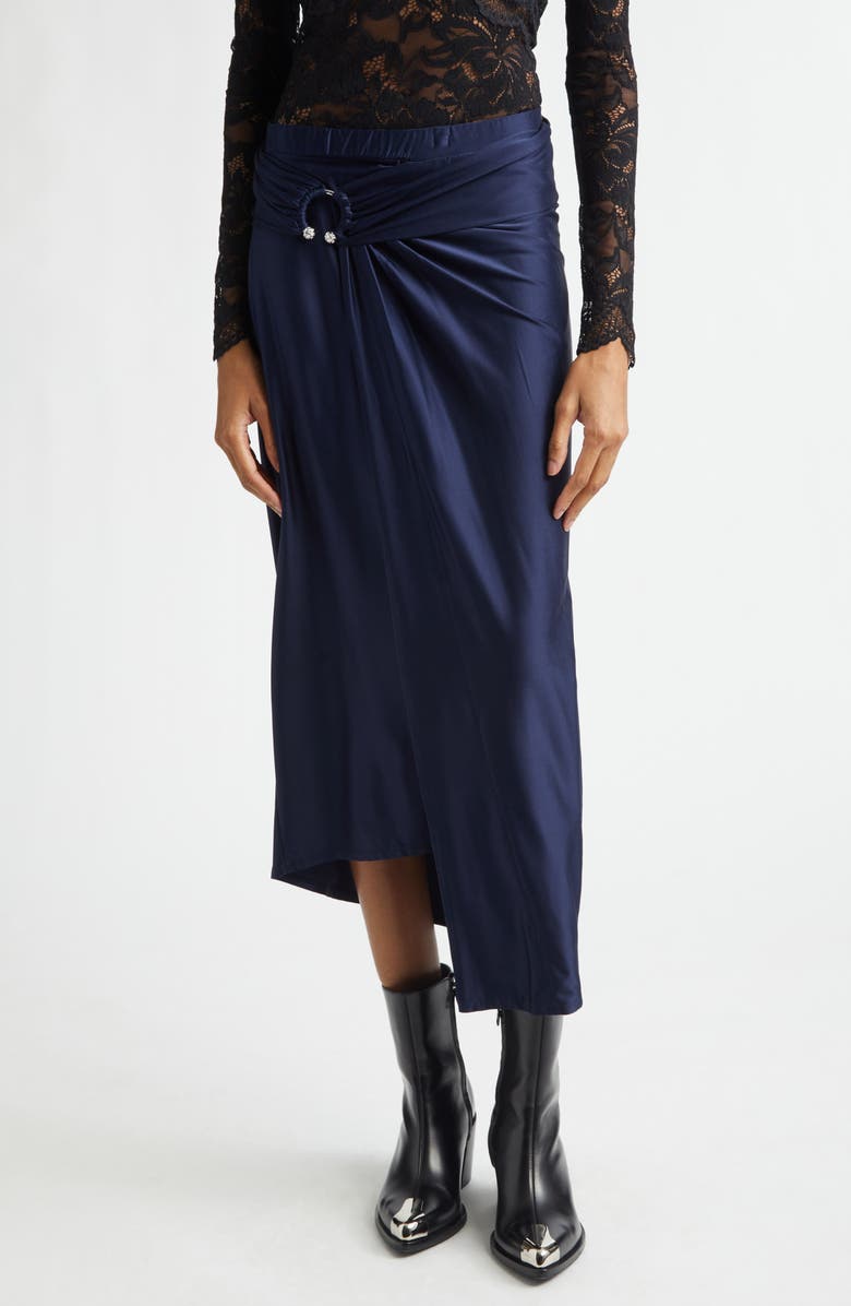 Rabanne Pierced Asymmetric Jersey Midi Skirt, Main, color, Deep Navy
