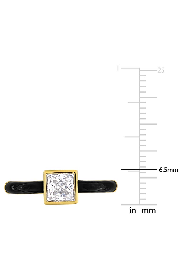 Moissanite & Black Enamel Halo Solitaire Ring, Alternate, color, Yellow-Plated Silver