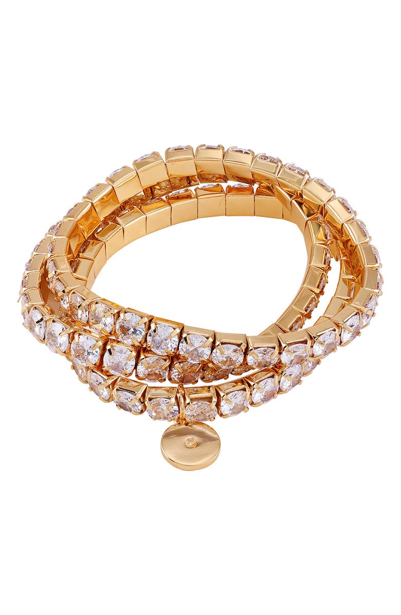 Vince Camuto Crystal Set of 3 Stretch Bracelets, Main, color, Gold