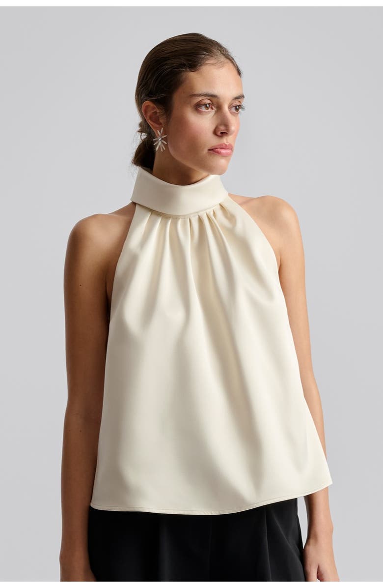 Malina Minea Satin Halterneck Top, Main, color, Vanilla